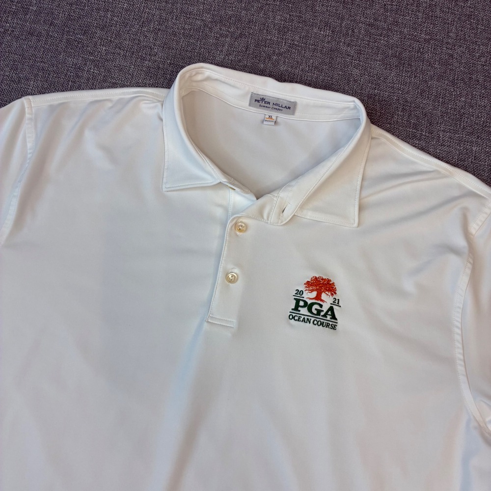 Peter Millar Polo Shirt Men XL White 2021 PGA Ocean Course Summer Comfort Golf